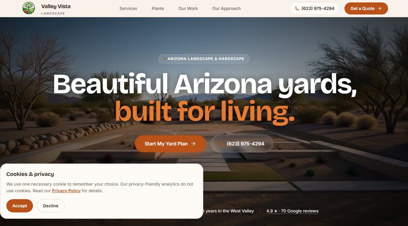 Website screenshot for Valley Vista Landscape