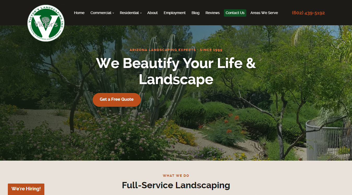 Website screenshot for Victor's Landscaping Inc.