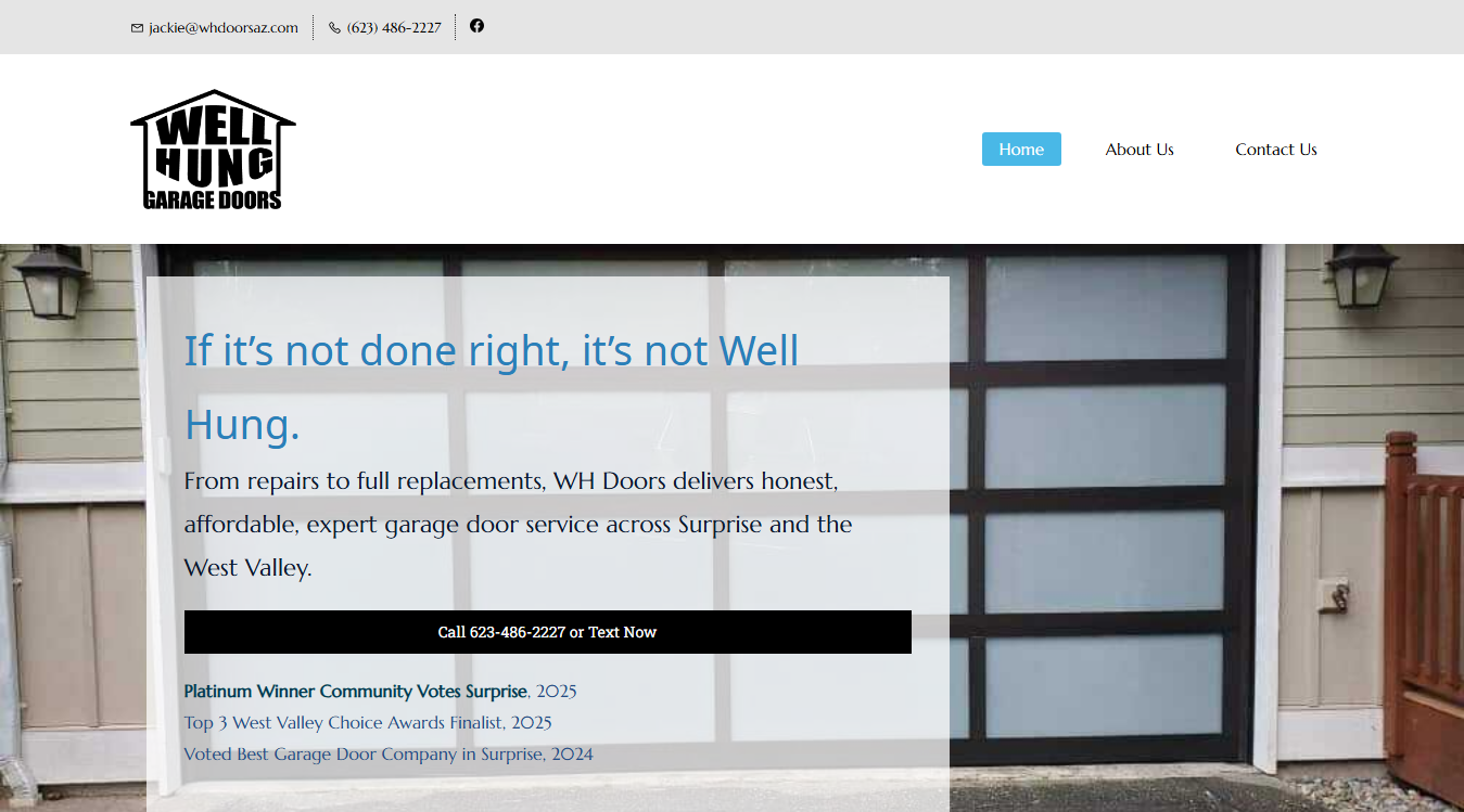 Website screenshot for Well Hung Garage Door