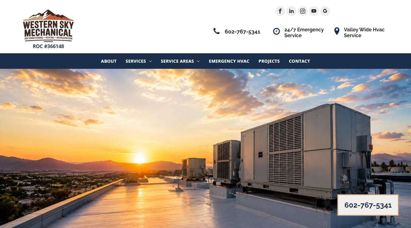 Website screenshot for Western Sky Mechanical